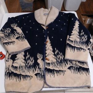 Vintage Country Woods Sherpa Coat Adult Sz 2XL Toggle Wooden Buttons Deer Trees